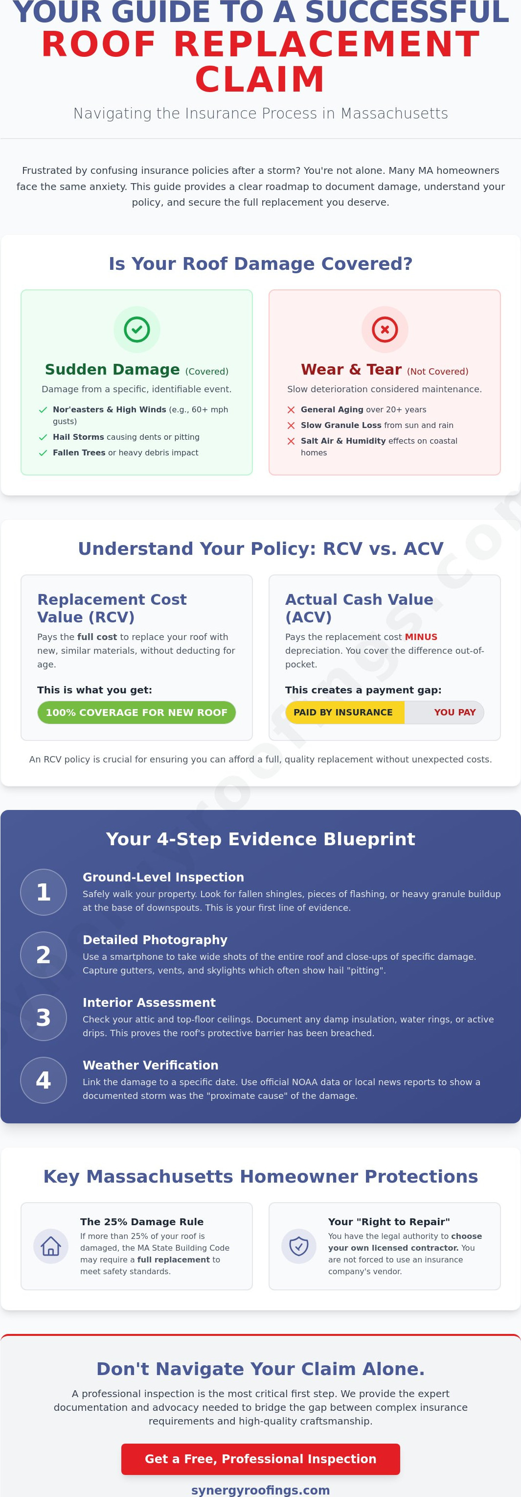 How to Get Insurance to Pay for Roof Replacement in MA: The 2026 Homeowner’s Guide